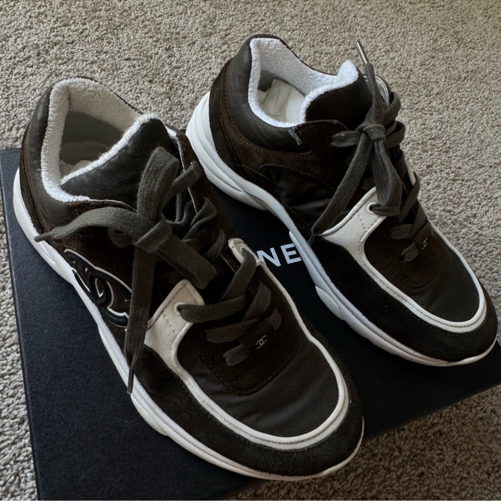 CHANEL Brown/Olive and White Casual Sneakers - Picture 7 of 8